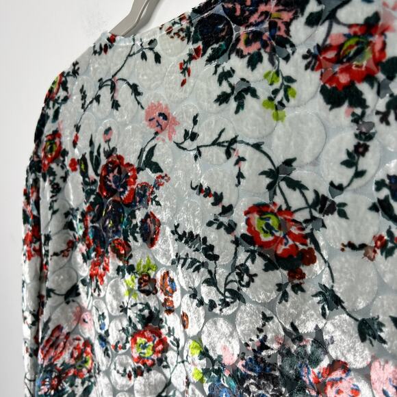 Maeve Anthropologie Shirt Womens Large Gray Floral Silk Velvet Burnout Wrap - Picture 9 of 11